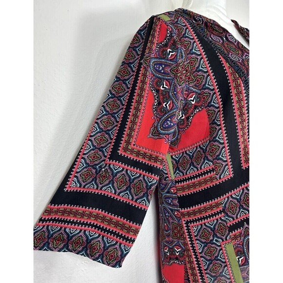 Figueroa & Flower Split V Neck Paisley Pattern Boho Pullover Blouse Size Large - Picture 6 of 10